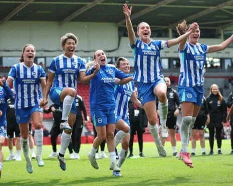Brighton celebrate after beating Liverpool to reach the FA Cup final.